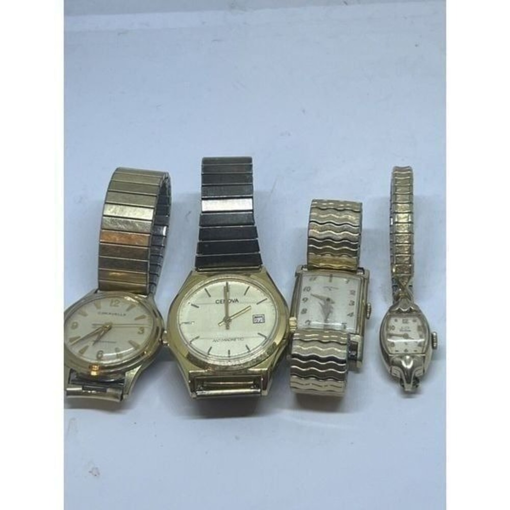Lot of 4 Vintage Non Working Watches 2 Gold Filled Lord Elgin Caravelle Genova